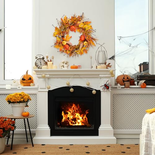 Autumn Fall Wreath for Front Door Decor - Orange Harvest Thanksgiving 19 Inches - PurpleSwan