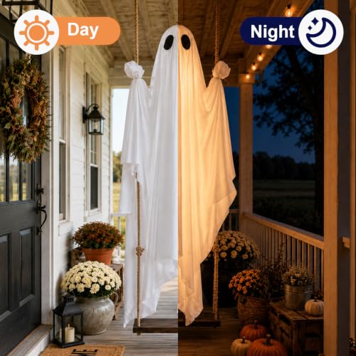5Ft Outdoor Halloween Ghost Decoration with Remote LED Lights - Spooky Floating Ghost for Yard & Garden