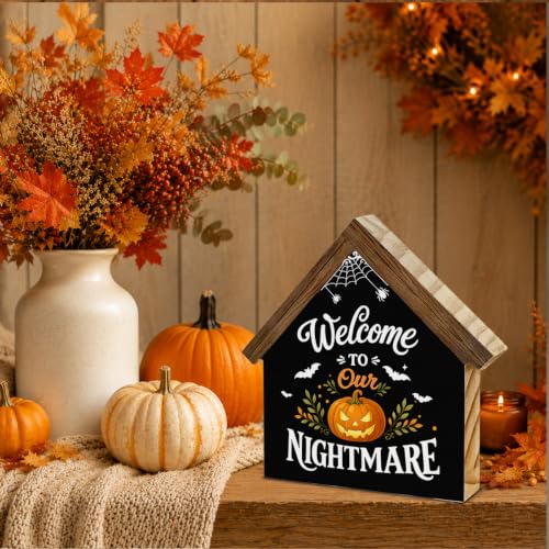 Spooky Pumpkin Wooden House Sign - Nightmare Halloween Home Decor