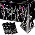Halloween Dancing Skeleton Tablecloth Set - 3 Pack, Waterproof Plastic, 274x137 cm