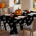 Halloween Black Ghost Rectangle Tablecloth 52x70 Inch - Spooky Party Decor