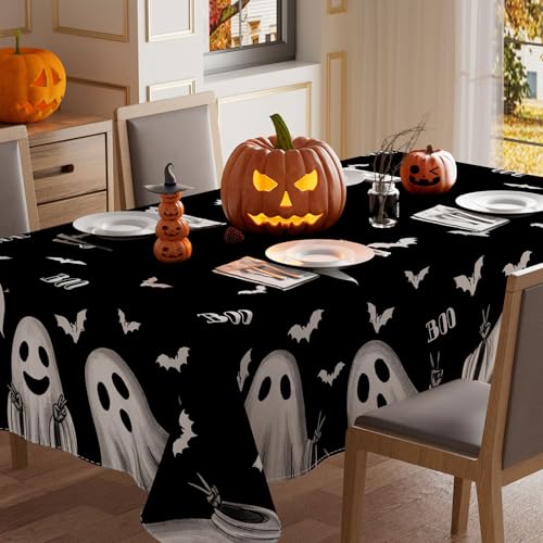 Halloween Black Ghost Rectangle Tablecloth 52x70 Inch - Spooky Party Decor
