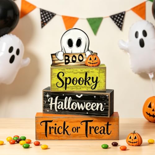 Halloween Tiered Tray Decor Wooden Sign Set Boo Pumpkin Ghost Rustic Fall Home