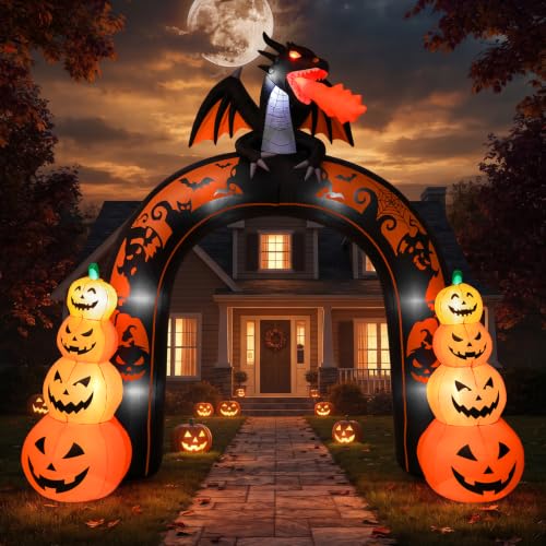 Giant Halloween Inflatable Archway with Dragon and Pumpkins - Outdoor Yard Decor