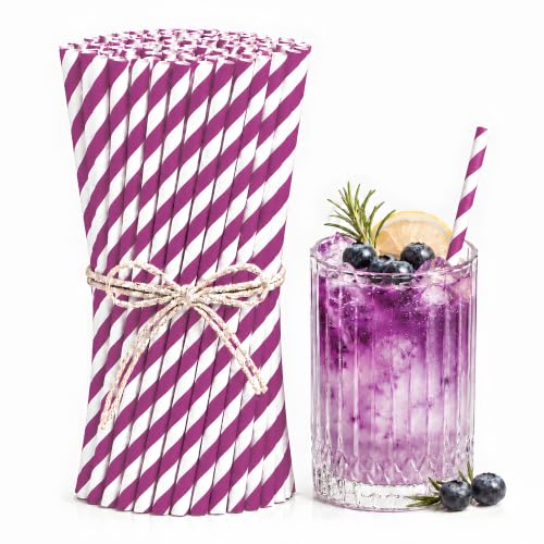 Purple Paper Drinking Straws for Parties and Events - 100 Pack