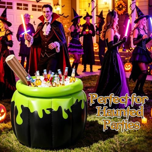 Inflatable Witch Cauldron Beverage Cooler - Leak-Proof Pool & Halloween Party Ice Bucket