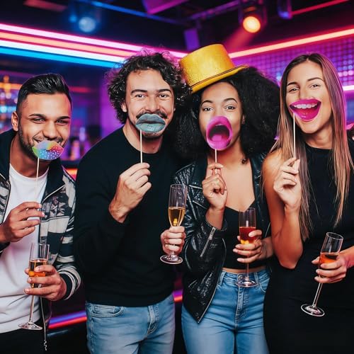 Funny Lips Photo Booth Props Set - 40 Pieces with Sticks for Parties & Events - Variation of Funny Lips Props-40pcs / One Size