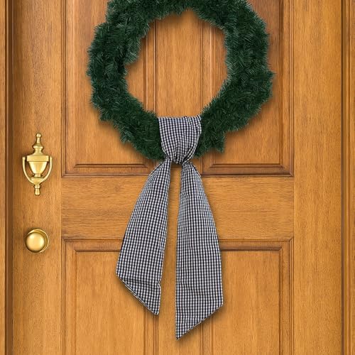Black Gingham Wreath Bow Set - 2 Pack for Door Decoration - Modern Farmhouse Style - Variation: Black