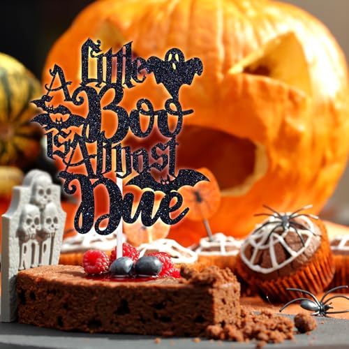 Halloween Cake Topper with Ghost and Bat Glitter Decoration for Baby Shower and Birthday