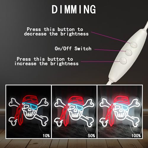 Pirate Neon Lights Skull Neon Sign - Red Bandana & Blue Eyepatch - USB Powered LED Decor - Variation: BCB-Red