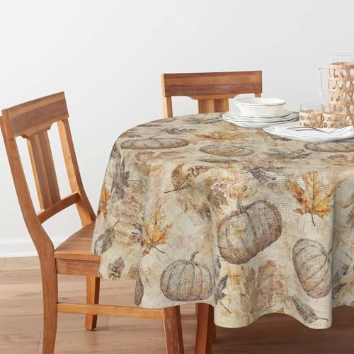Horaldaily Fall Round Tablecloth 90 Inch Yellow Maple Leaves - Autumn Decor