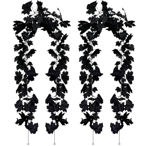 Black Maple Leaf Garland - 2PCS Fall Halloween Decor, 6.56FT Artificial Vines