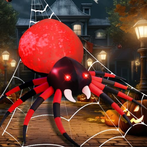 Halloween Inflatable Spider Decoration with LED Lights - 5 & 8 Feet Outdoor Yard Decor