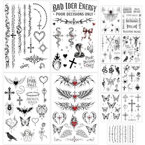 Gothic Dark Y2K Barbed Wire Temporary Tattoos Set - 13 Sheets for Adults Men Women