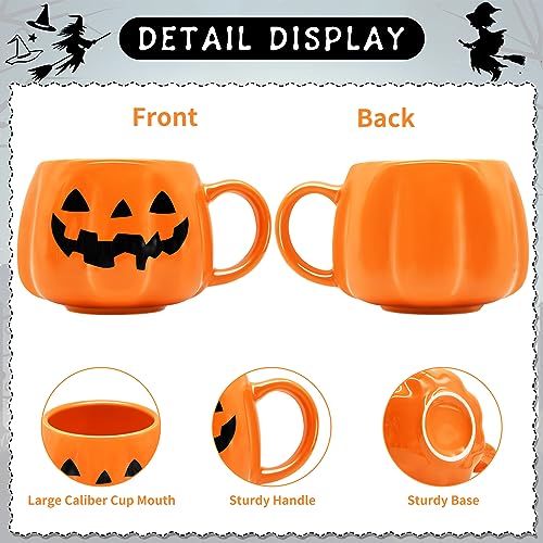 Halloween Pumpkin Mug - 13.5 OZ Orange Jack O Lantern Coffee Cup with Handle - Black Face Variation
