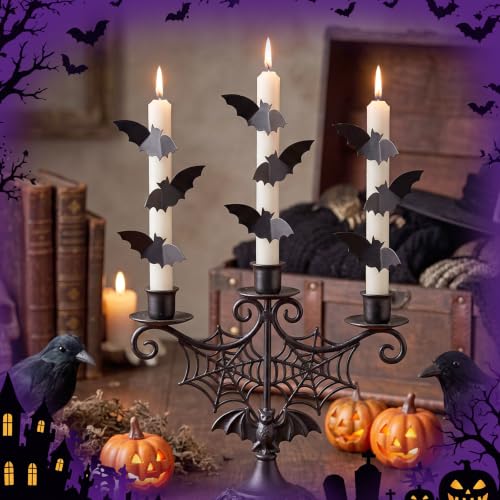 Halloween Bat Candle Pins for Taper Candles - Metal Decor, 12 Pack