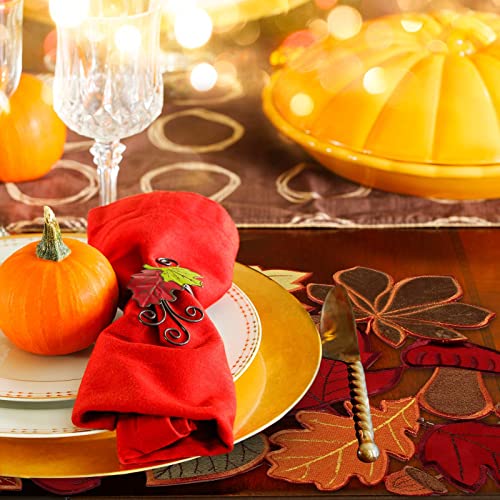 Thanksgiving Maple Placemat Set of 6 - 11x17 Bright Colors Embroidered Table Mats