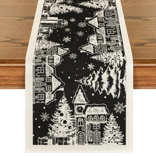 Artoid Mode Black 13x72 Inch Silhouette Winter Table Runner for Home & Party Decor