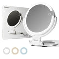 Fancii Travel Magnifying Mirror 10x /1x with Lights, Rechargeable | 9-Inch Extra Large LED Lighted Makeup Mirror, Folding Double Sided Portable Vanity Mirror, 3 Light Settings, Touch Sensor (Sadie)