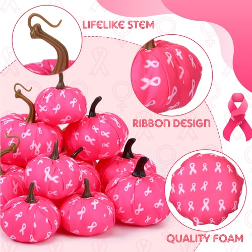 Breast Cancer Awareness Pink Fabric Pumpkin Decorations - 12 Pack in 3 Sizes