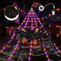 Halloween Spider Web Lights Decoration - 250 LED 16.4Ft Outdoor Web with 8 Modes & 5Ft Giant Spider - Stretch Cobweb for Yard Garden Haunted House - Lighting Spider Web