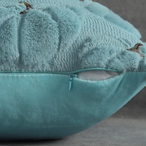 Light Blue Fall Pillow Covers 18x18 Set of 2 Decorative Pumpkin Accent