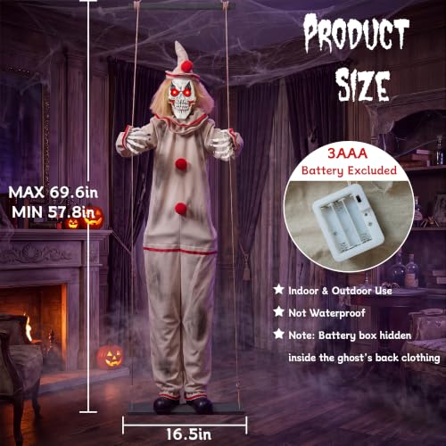 5.9 Ft Outdoor Scary Swinging Clown Halloween Prop with Sound & Light Eyes