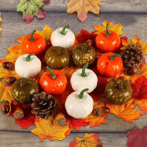 Fall Artificial Pumpkin Decor Set - 64 Pcs Halloween & Thanksgiving Table Centerpiece