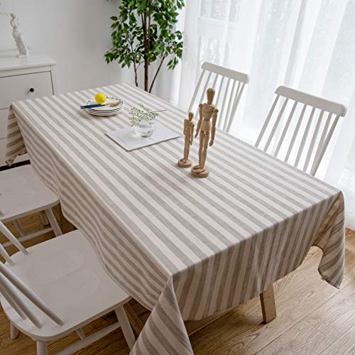 Fall Farmhouse Tablecloth 6ft Rectangular Taupe Striped Linen Blend Indoor Outdoor