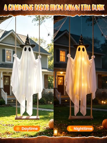 Halloween Hanging Ghost with Swing & Lights - Outdoor Yard Decor