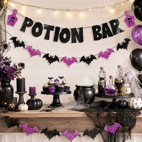 Halloween Banner and Bat Garland Decor - Spooky Party Decorations for Indoor & Outdoor Use