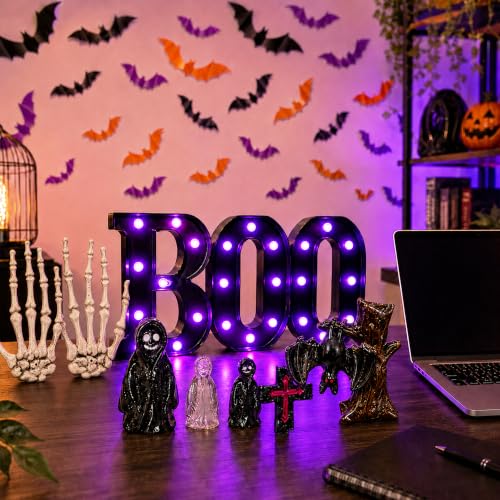 Halloween Decorations Set with LED Boo Lights, 3D Bats & Skeleton Hands - Indoor Festive Display