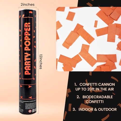 Orange Confetti Poppers 12 Pack - 12 Inch Party Cannon for Halloween & Celebrations