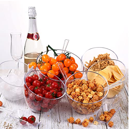 Clear Plastic Serving Bowls with Scoops Set - 25 oz Kitchen Partyware