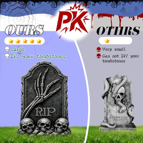 Halloween Tombstones Outdoor Decorations 5 Pack - Plastic Gravestones with Metal Stakes