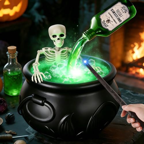 Magic Halloween Cauldron Decor with Floating Potion, Fog & Lights - 1 Pc
