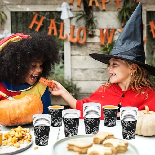 Black Spider Web Halloween Paper Cups - 36 Pack 9 oz Disposable Party Cups