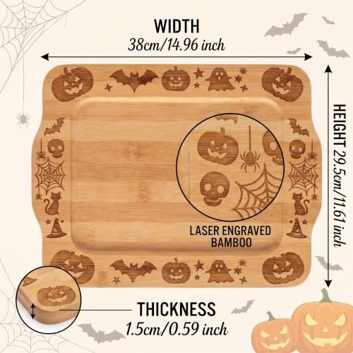 Large Halloween Pumpkin Charcuterie Board - Laser Engraved Bamboo Serving Tray