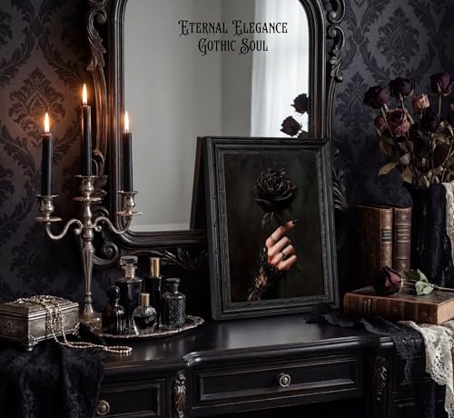 Black Framed Gothic Black Rose Canvas Wall Art 9x11in - Dark Romantic Decor