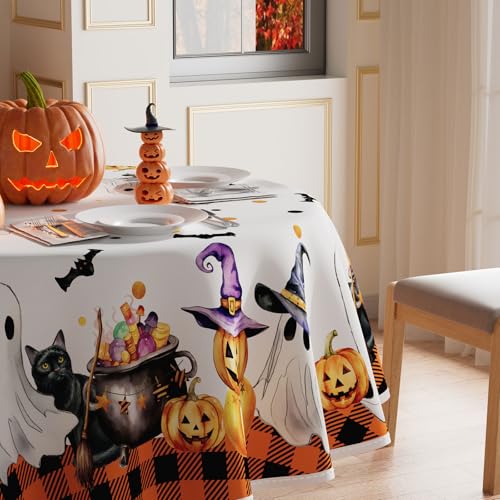 Halloween Ghost Pumpkin Round Tablecloth 60x60 Inch - Festive Decor