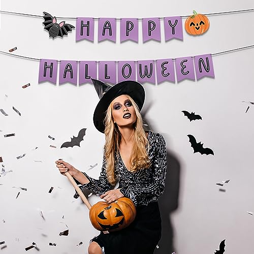 Halloween Banner Indoor Party Decor - Spooky Bat & Pumpkin Design - 115 Inch
