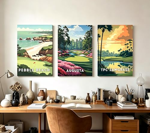 Golf Course Canvas Wall Art - Framed 16x24in Landscape Golf Scene - Country Club Wall Decor