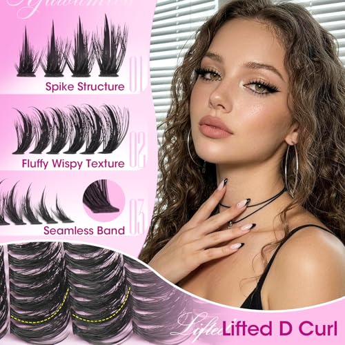 Pre-Mapped Spiky Wispy Eyelash Clusters with Bottom Lashes - 9-18mm D Curl, Fluffy Cat Eye Look