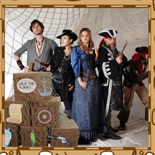 Pirate Party Decorations Set with Treasure Boxes, Net, Photo Props for Halloween & Adventure Events