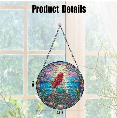 Mermaid Stained Glass Window Hanging Suncatcher - Ocean Fantasy Wall Decor