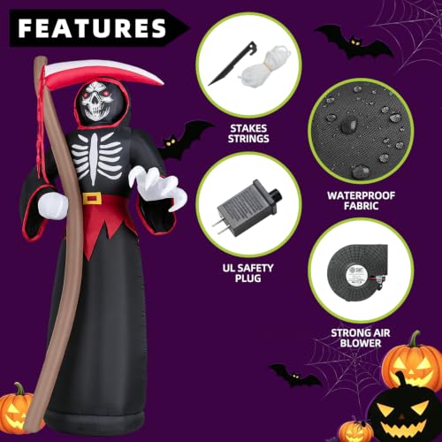 8FT Halloween Inflatable Grim Reaper Decoration - Black Reaper Yard Decor