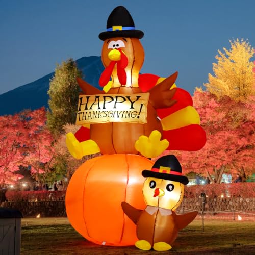 6 Ft Thanksgiving Inflatable Turkey Yard Decor with LED Lights for Outdoor Garden & Lawn