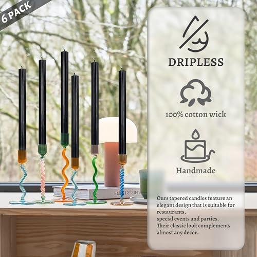 Dripless Unscented Black Taper Candles 10 Inch Roman Column Design - EAG-12D6PC-BLACK