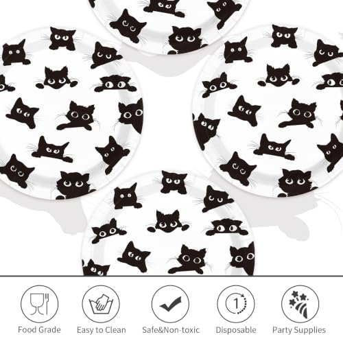 Black Cat Birthday Party Paper Plates 9 Inch Disposable Set - 50 Pieces