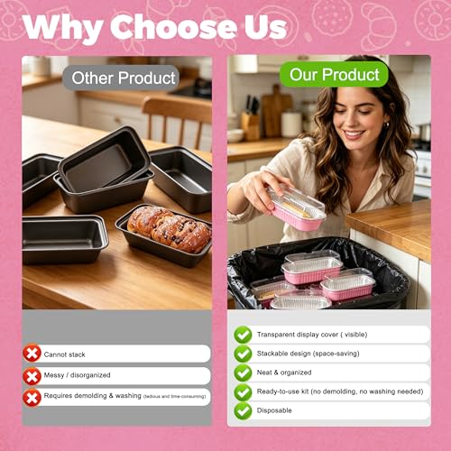 NPLUX Halloween Baking Tins with Lids - Pink 6.8oz, 200 Pack for Home Bakers